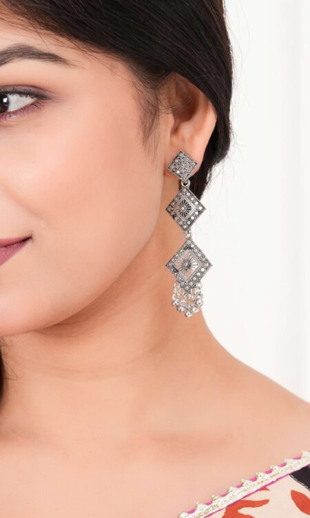 Women Traditional Silver AZ838-OXidised Jhumka Set | German Silver Chand Baliyan & Jhumkas Earrings for Women | Birthday & Anniversary Gift -AZ838-OX-ER47