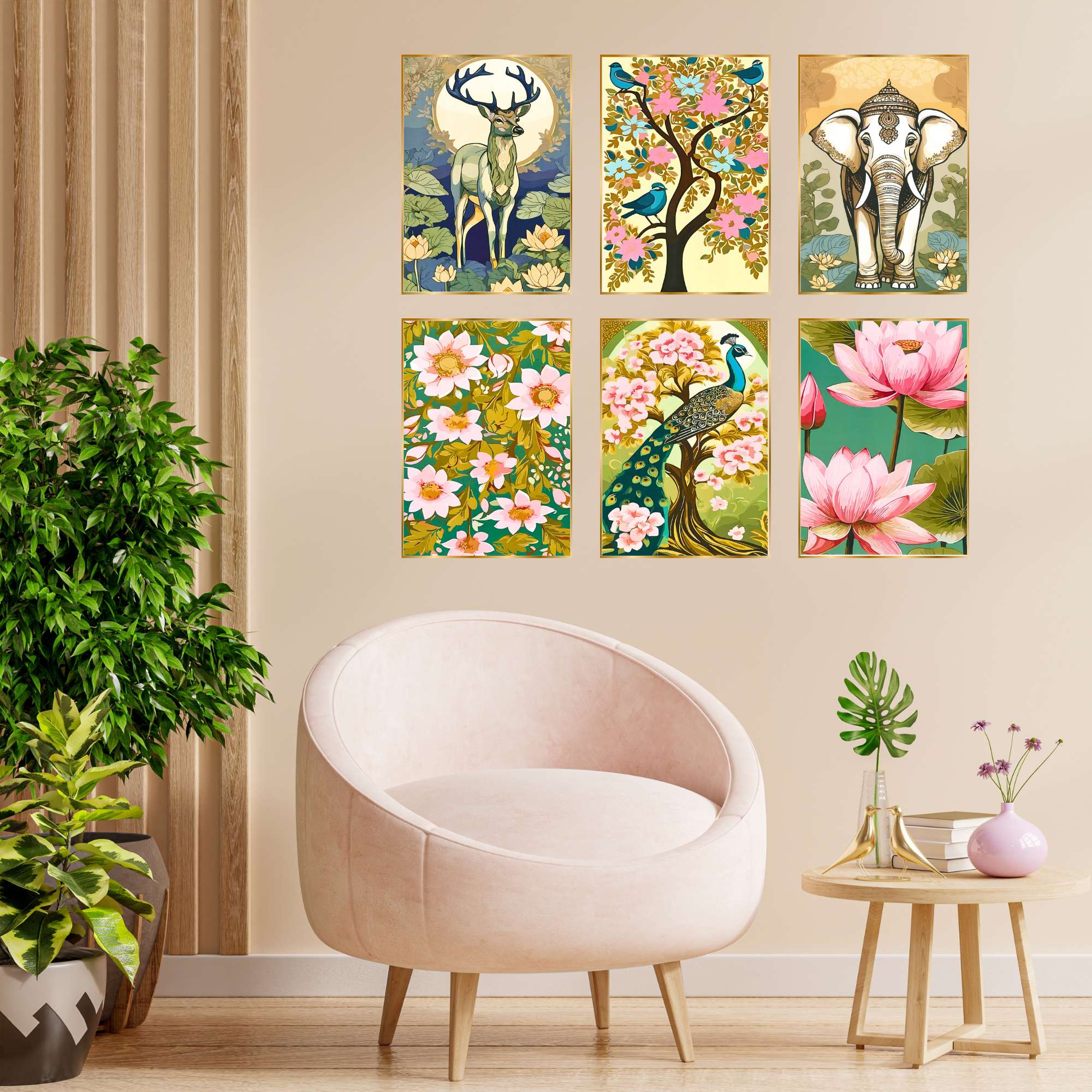 Set of Six Wall Paintings for Wall Dacoration Golden Framed Wall Paintings for Living Room & Bedroom Wall Art for Home Decoration & Office Wall Décor (17x13 inch CH-GD6-7)