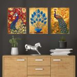 Set of Three Wall Paintings for Wall Dacoration Golden Framed Wall Paintings for Living Room & Bedroom Wall Art for Home Decoration & Office Wall Décor (24x18 inch CH-GD3-4)